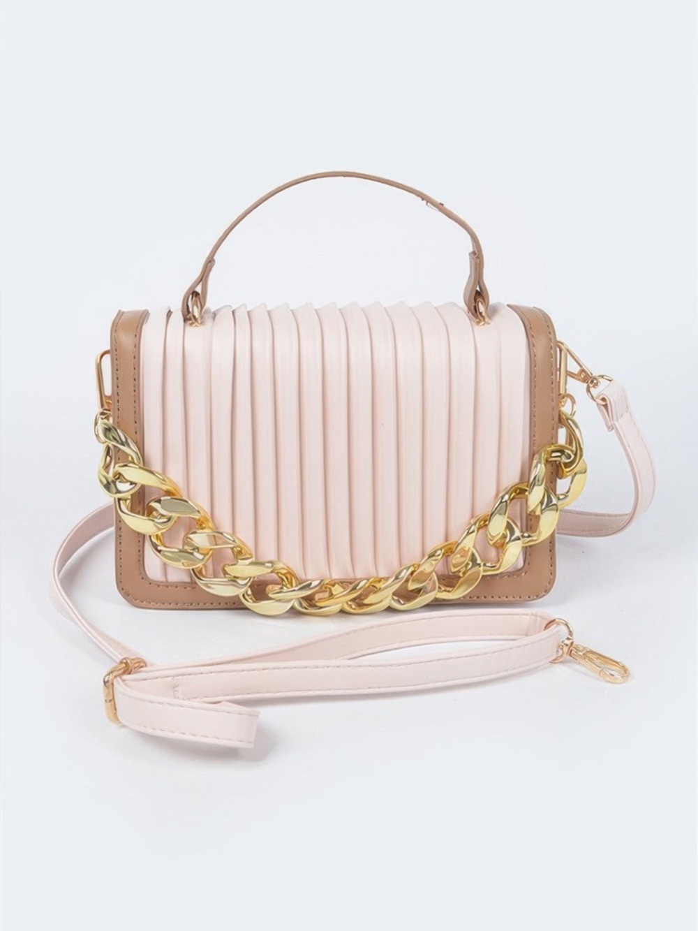 Pleated Faux Leather Color Chain Bag - Picture 1 of 1